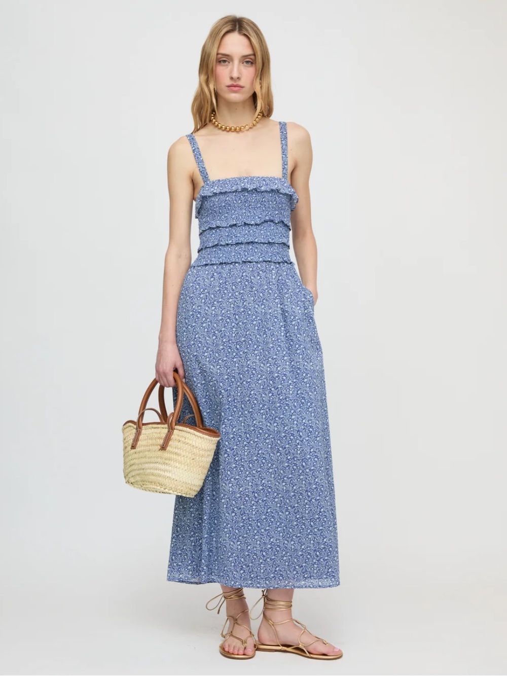Hill house analiese smocked cotton midi nap dress